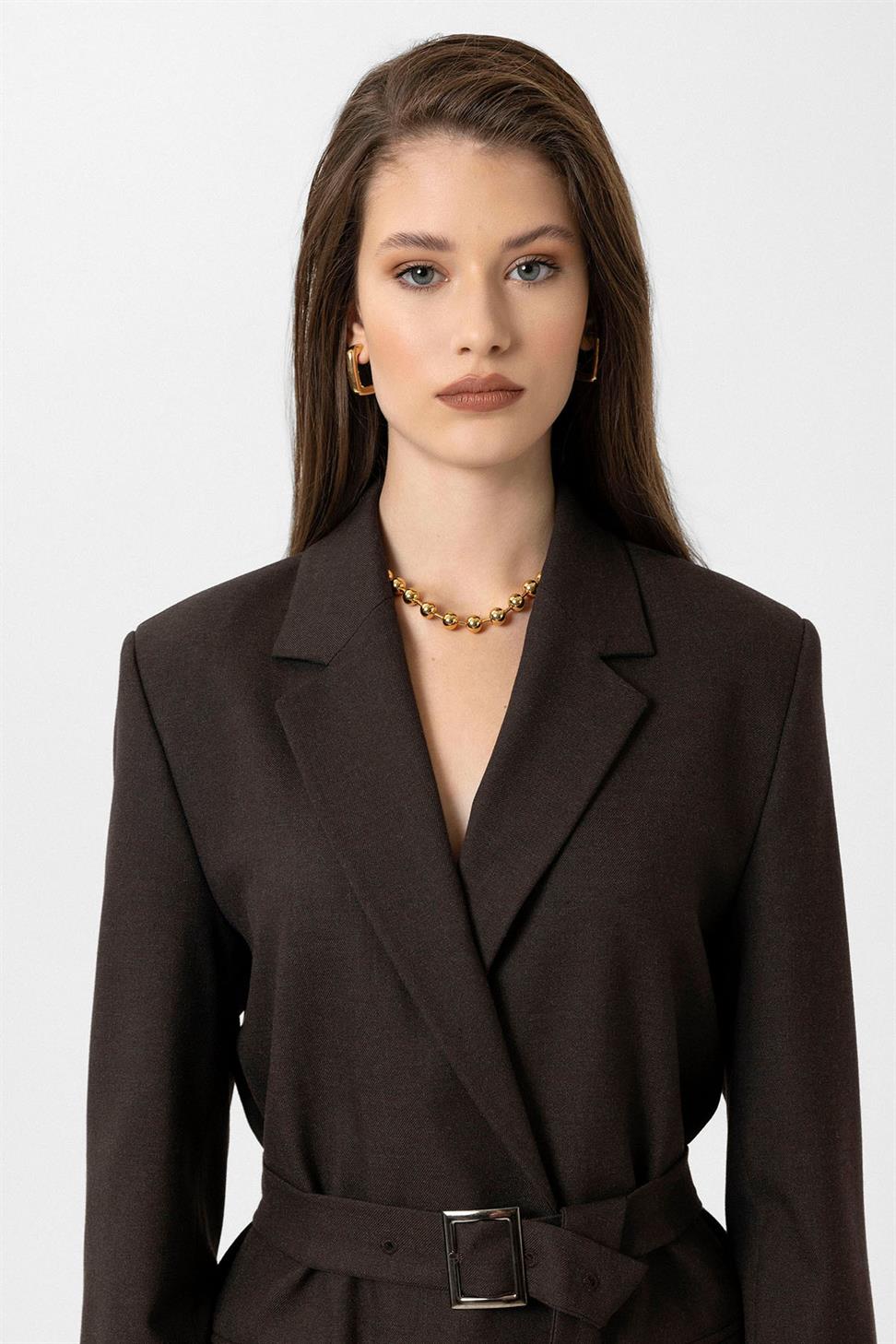Antioch Kahve Kadın Kemerli Blazer Ceket