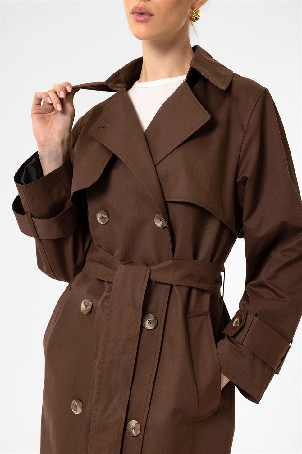 Antioch Kahve Kadın Kruvaze Kapama Kemerli Trençkot
