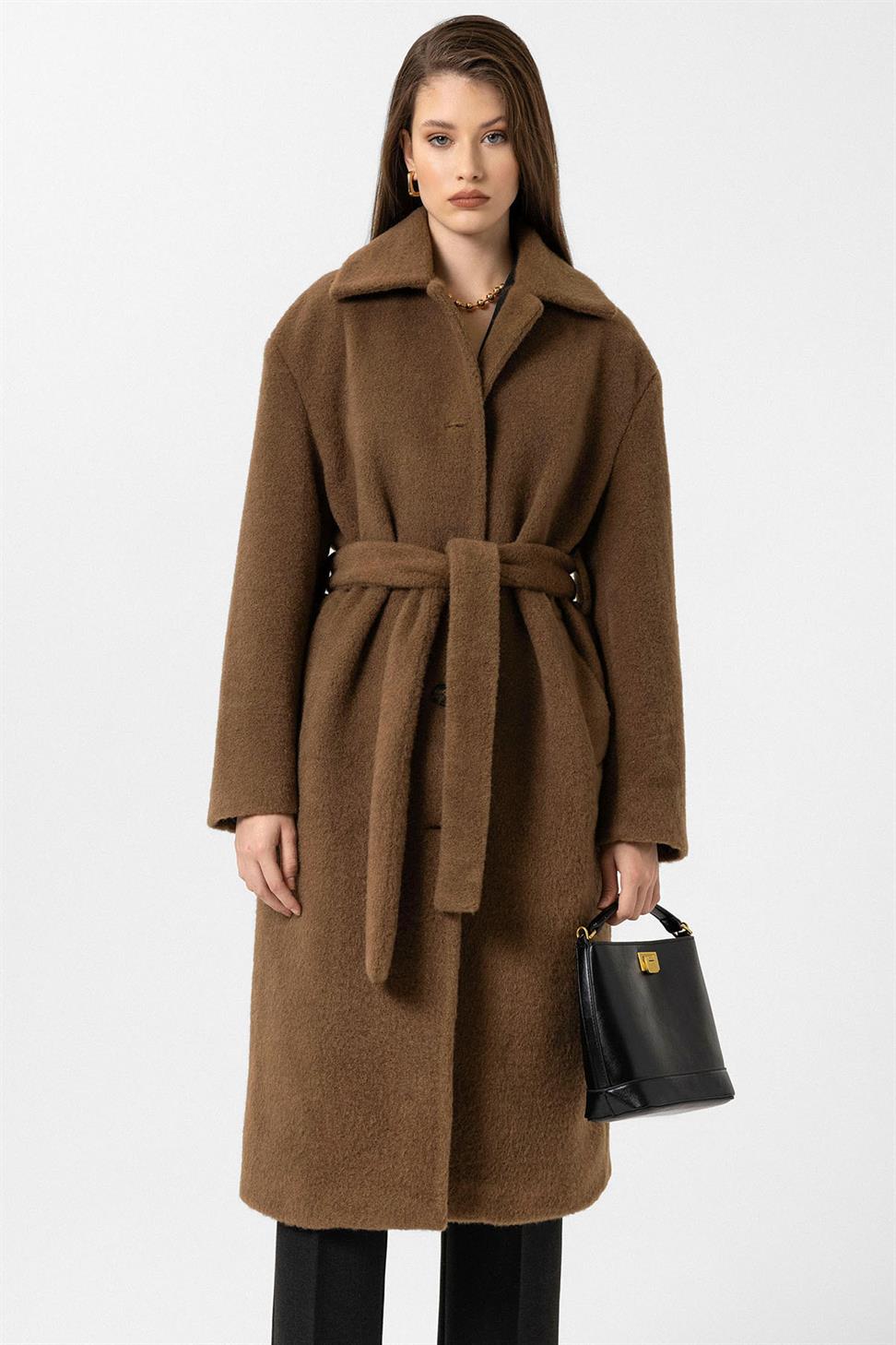 Antioch Kahve Kadın Kuşaklı Yumuşak Dokulu Kaban