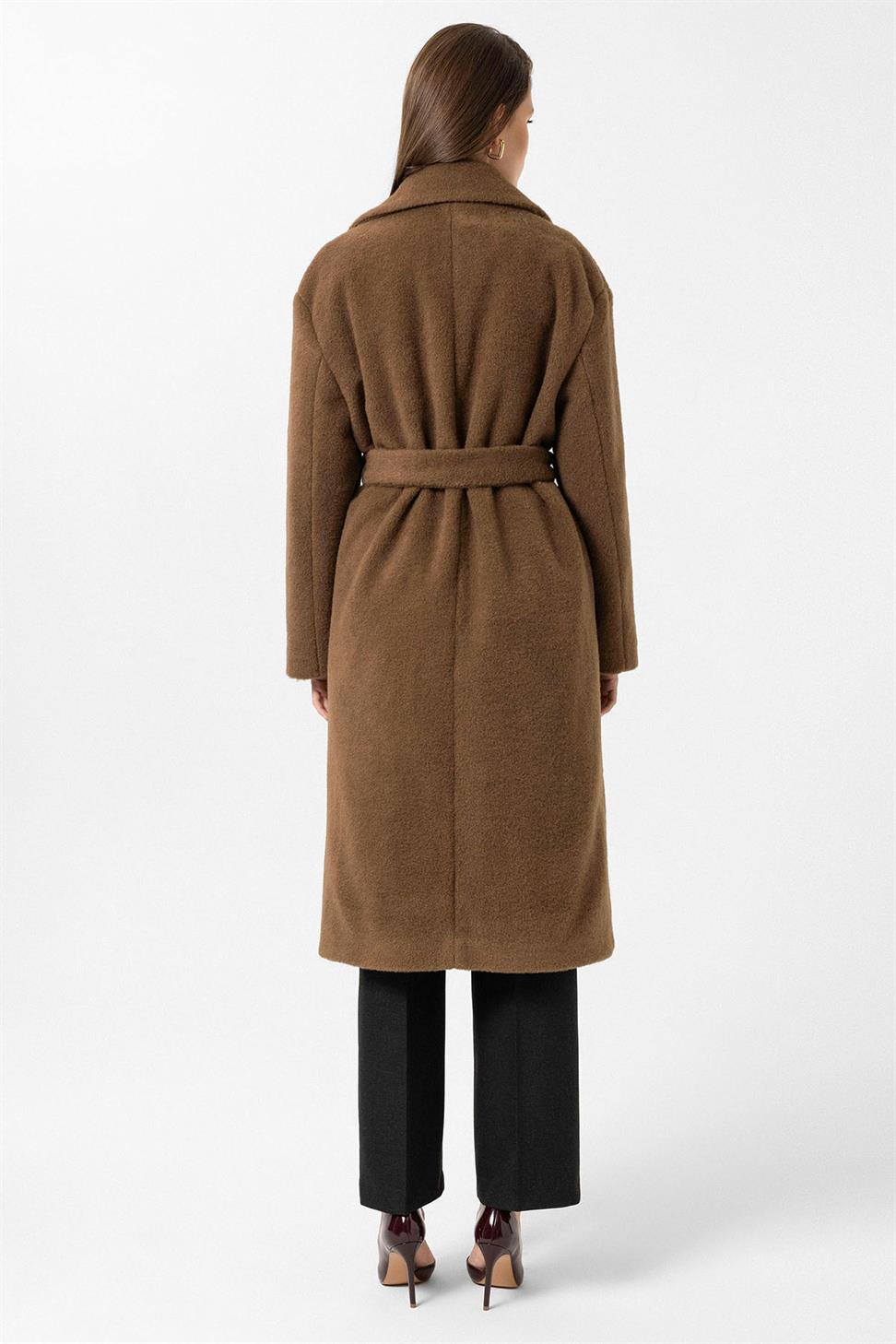 Antioch Kahve Kadın Kuşaklı Yumuşak Dokulu Kaban