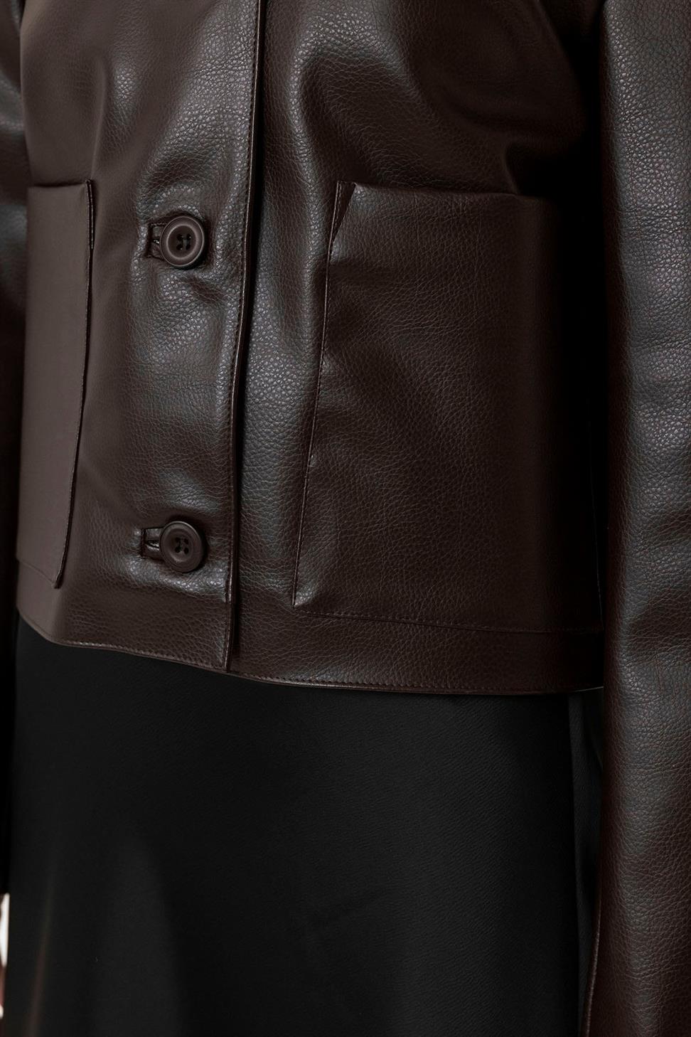 Antioch Kahve Kadın Polo Yaka Suni Deri Ceket