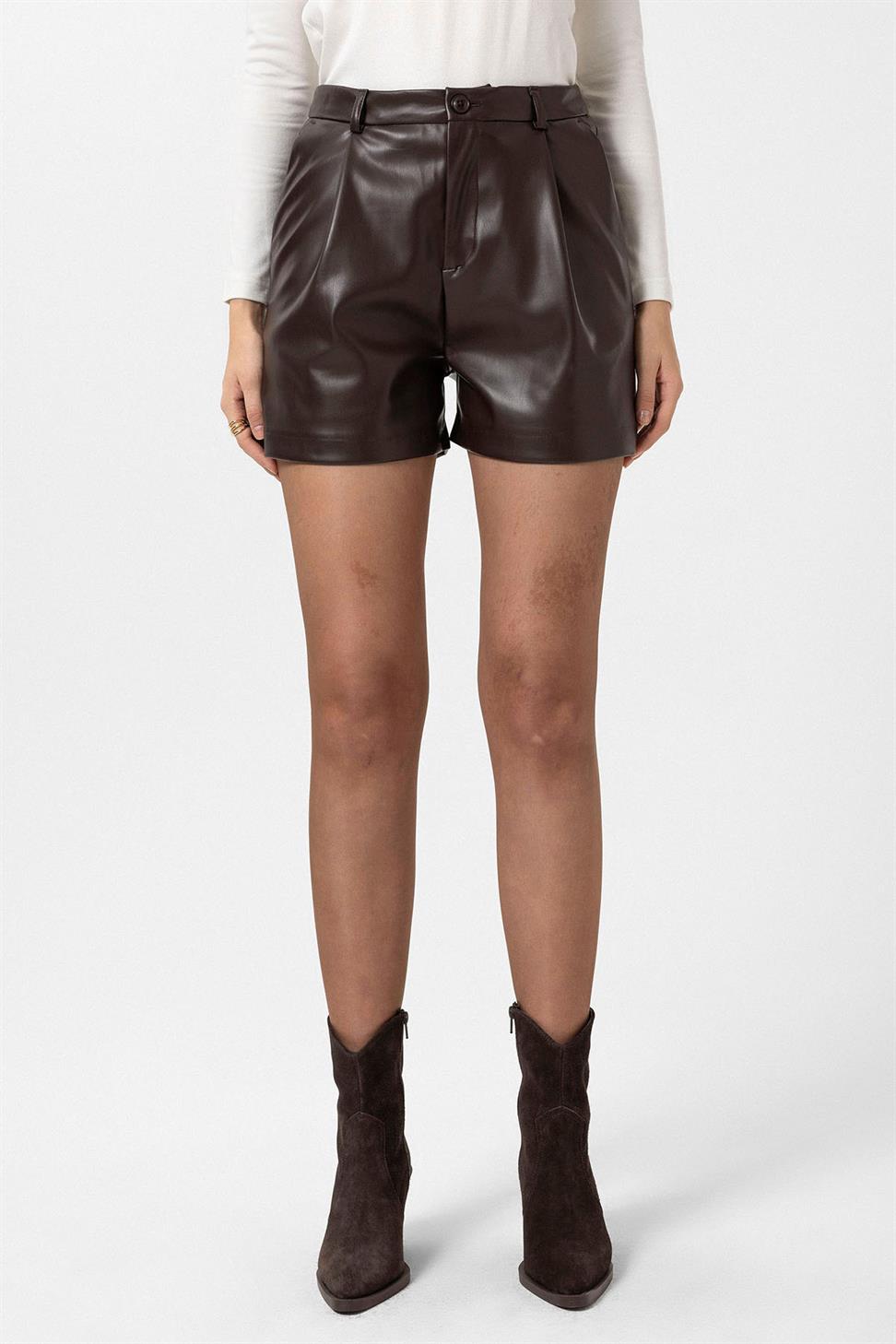 Antioch Kahve Kadın Suni Deri Kadın Şort