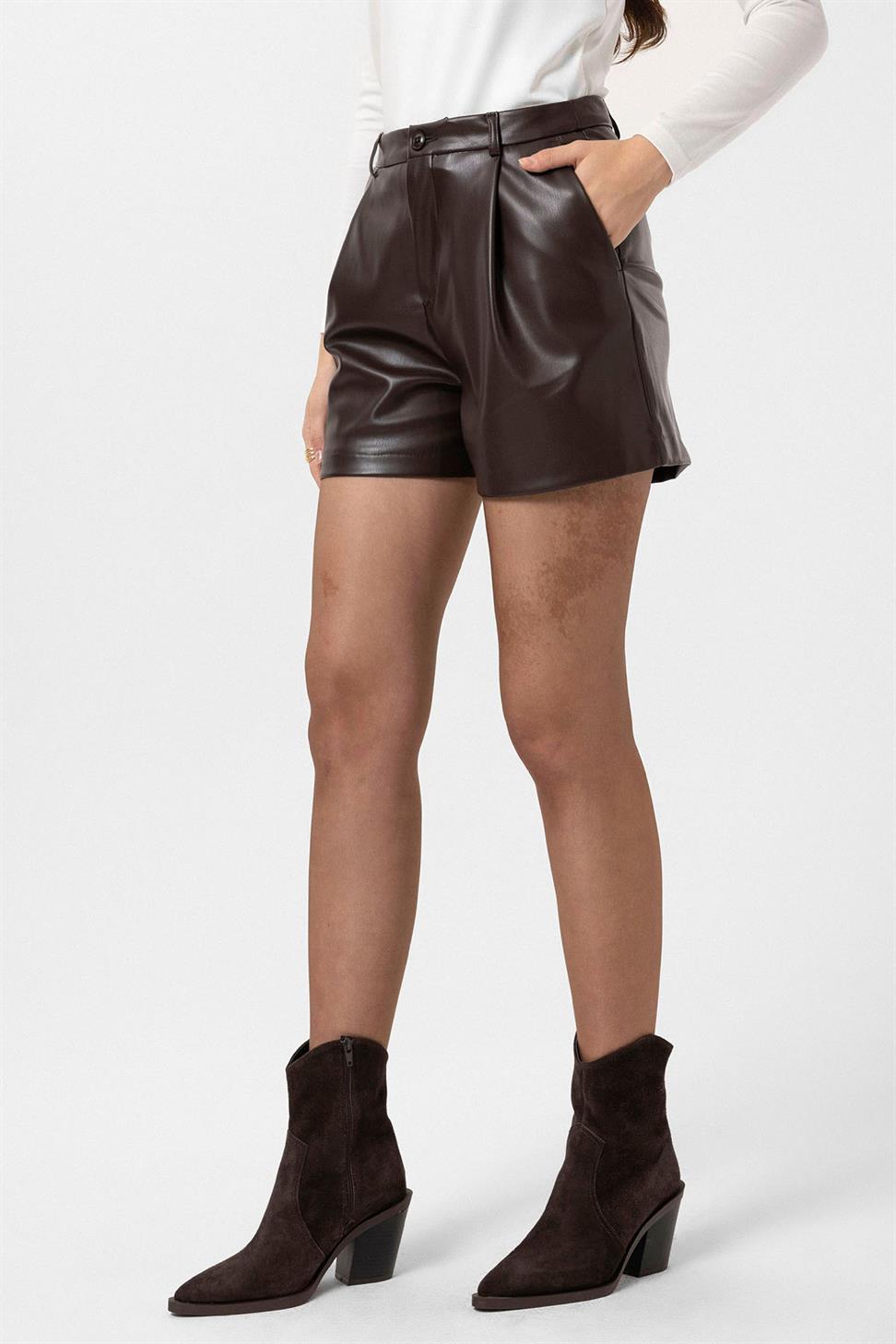 Antioch Kahve Kadın Suni Deri Kadın Şort