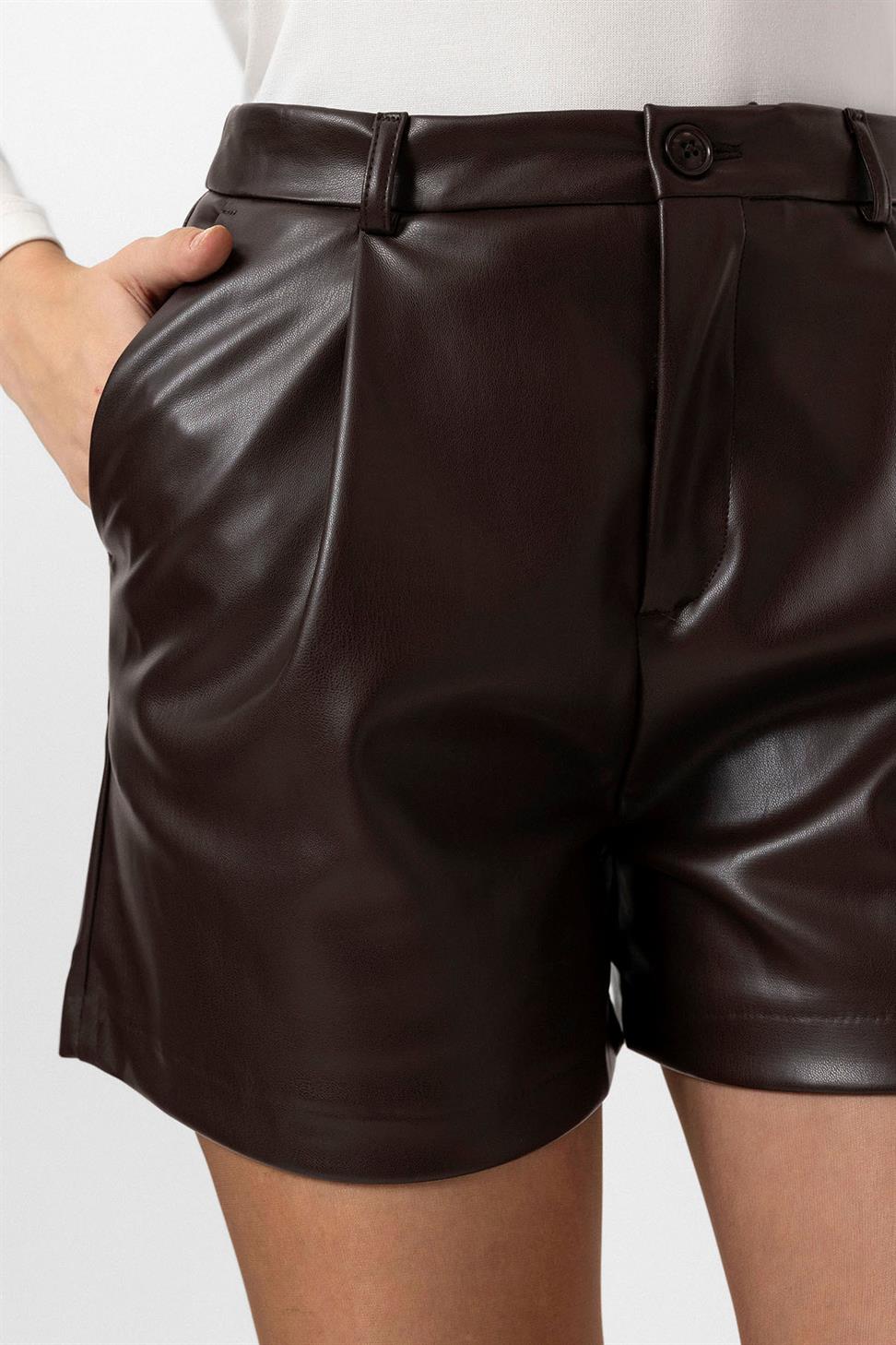Antioch Kahve Kadın Suni Deri Kadın Şort