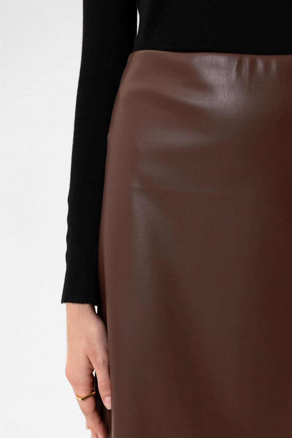 Antioch Kahve Kadın Suni Deri Midi Etek