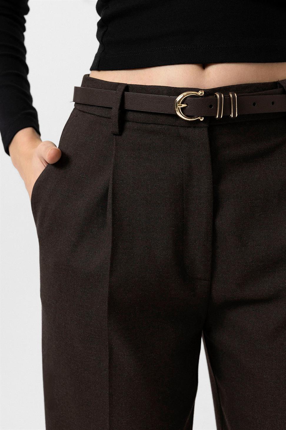 Antioch Kahve Kadın Yüksek Bel Pileli Pantolon