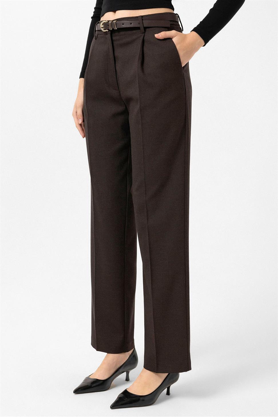Antioch Kahve Kadın Yüksek Bel Pileli Pantolon