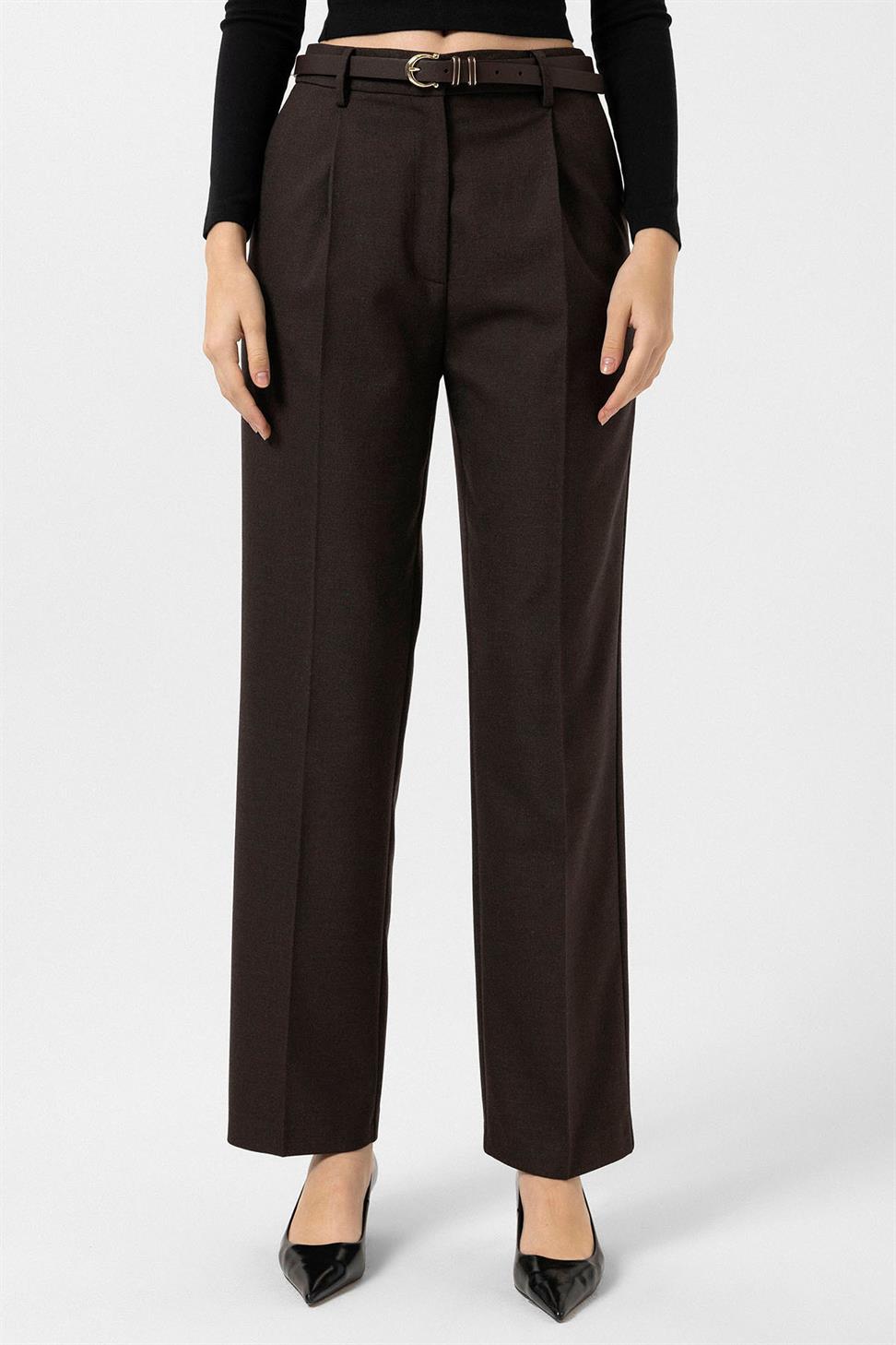 Antioch Kahve Kadın Yüksek Bel Pileli Pantolon