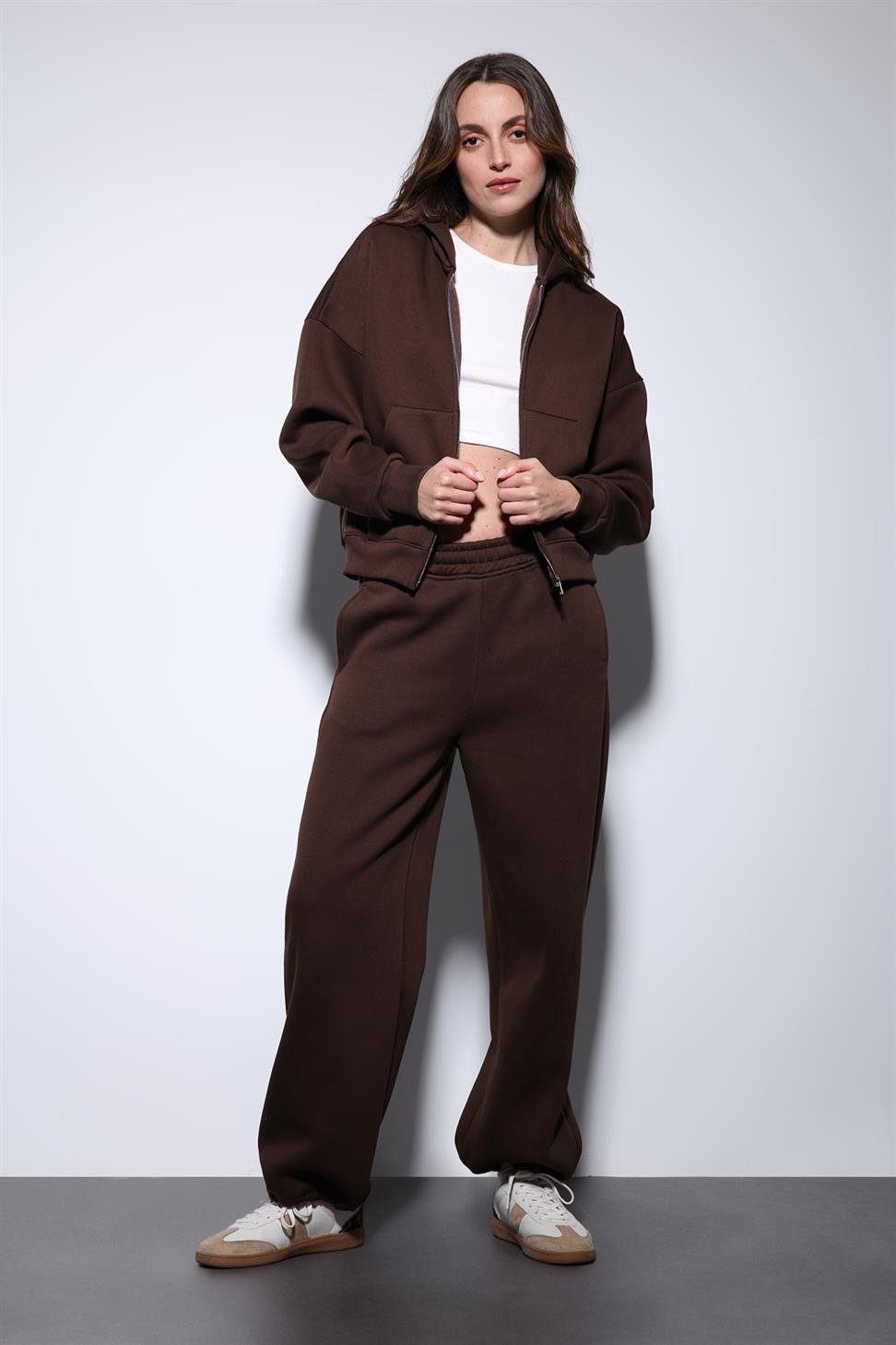 Antioch Kahve Kapüşonlu Sweatshirt Kadın Eşofman Takım