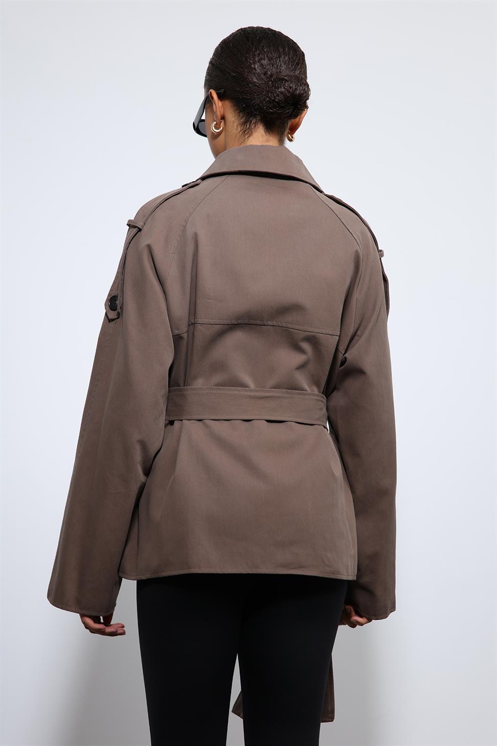 Antioch Kahve Kemerli Kısa Trençkot