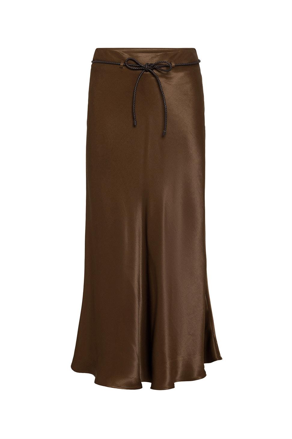 Antioch Kahve Kemerli Saten Uzun Kadın Etek