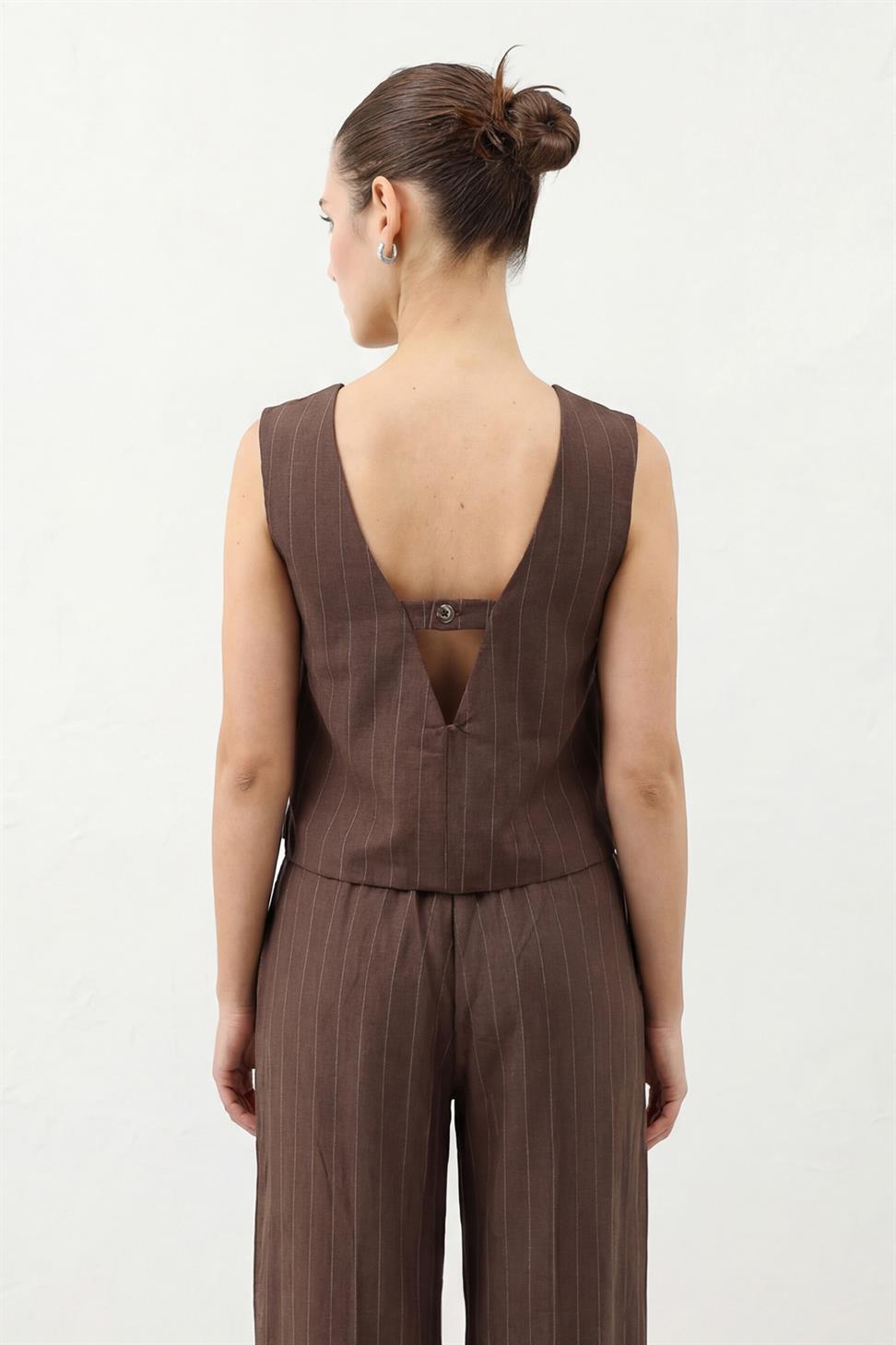Womens Striped Linen-Blend Suit