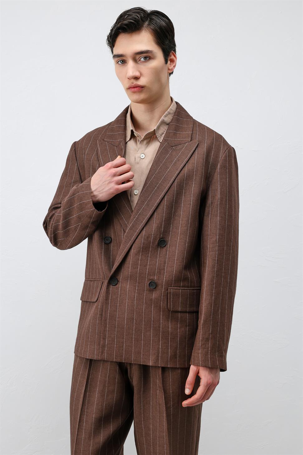 Mens Striped Blazer Jacket with Linen Blend