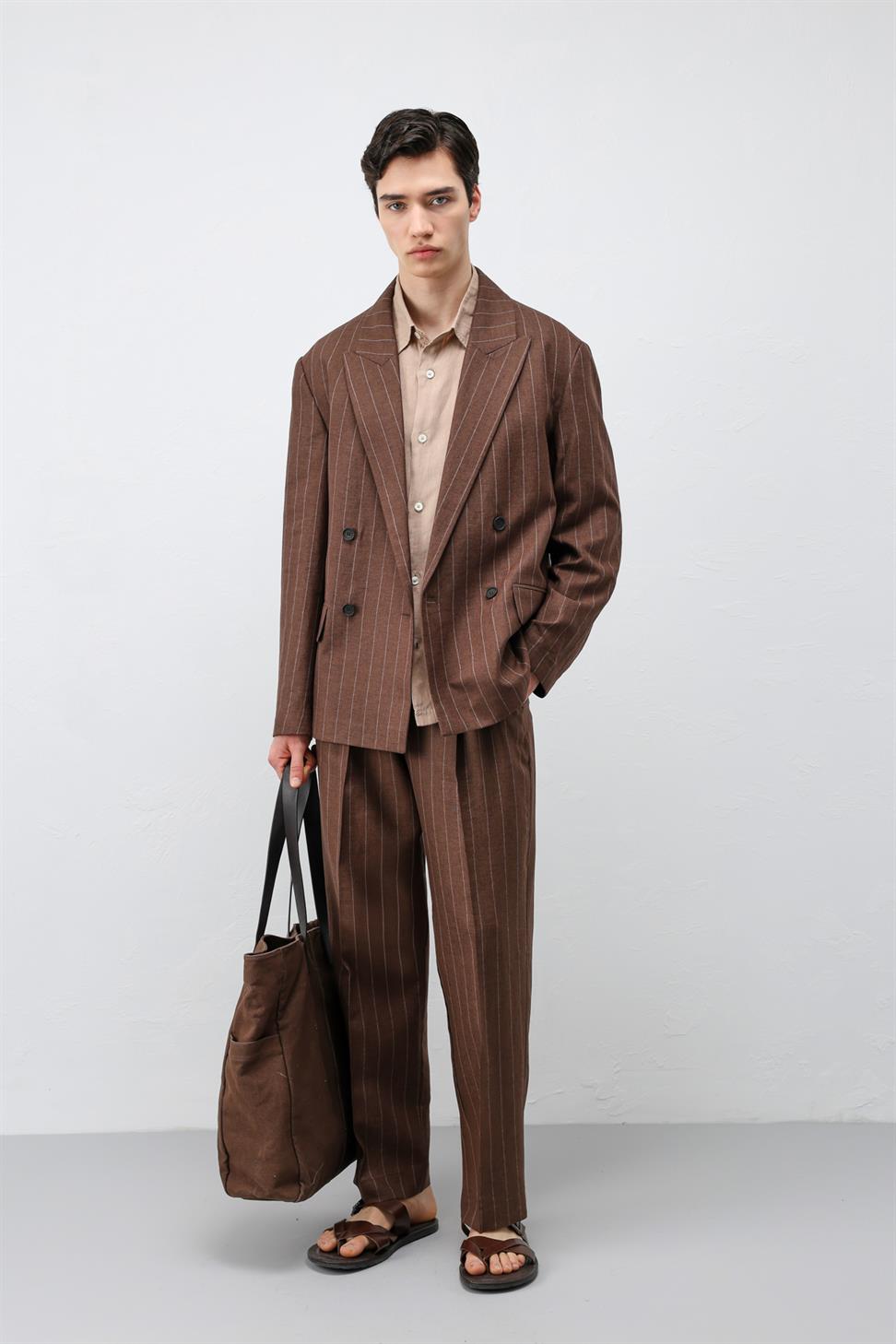 Mens Striped Blazer Jacket with Linen Blend