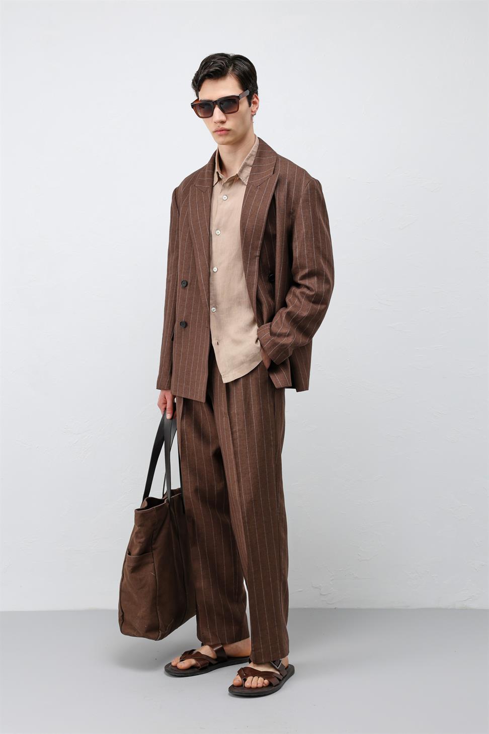 Mens Striped Blazer Jacket with Linen Blend