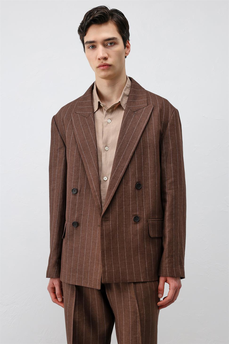 Mens Striped Blazer Jacket with Linen Blend