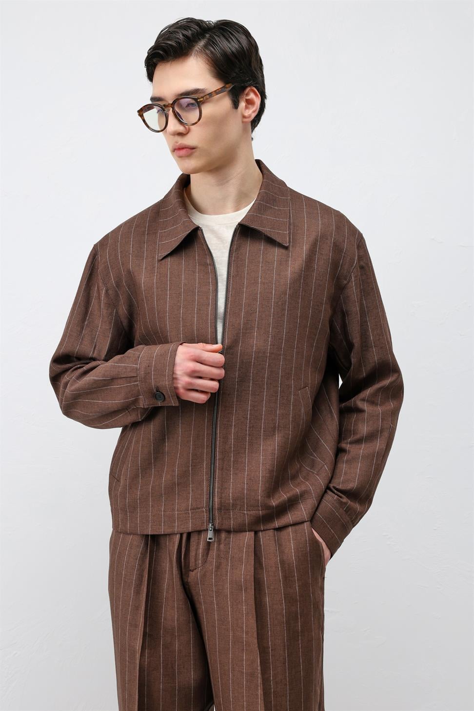 Mens Striped Jacket with Linen Blend