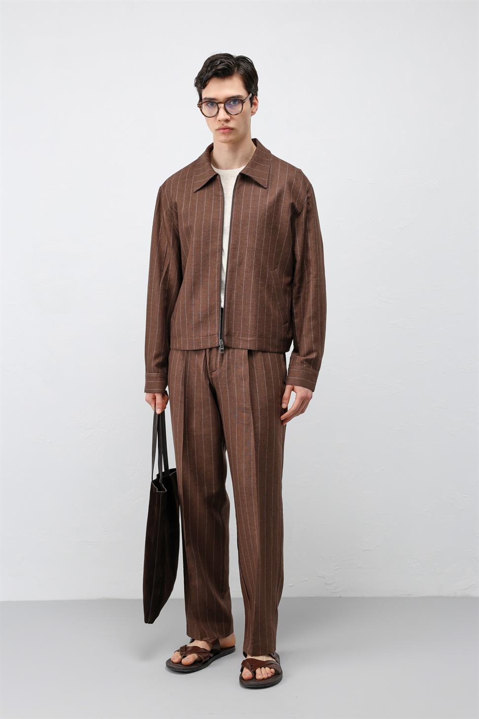 Mens Striped Jacket with Linen Blend