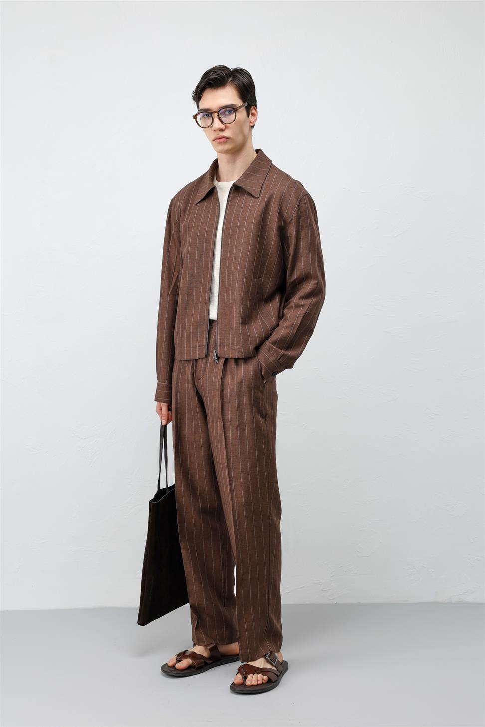 Mens Striped Jacket with Linen Blend