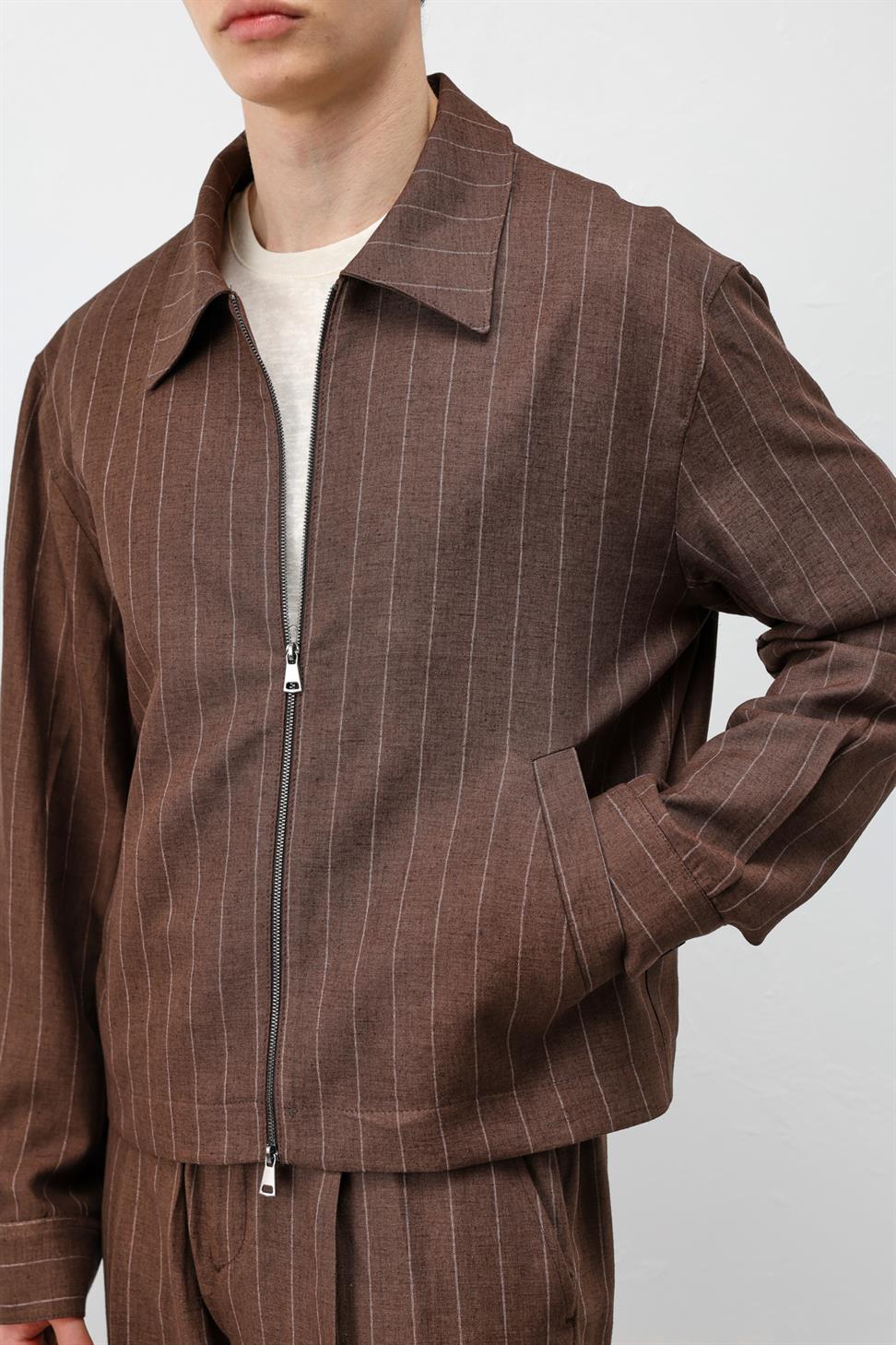Mens Striped Jacket with Linen Blend