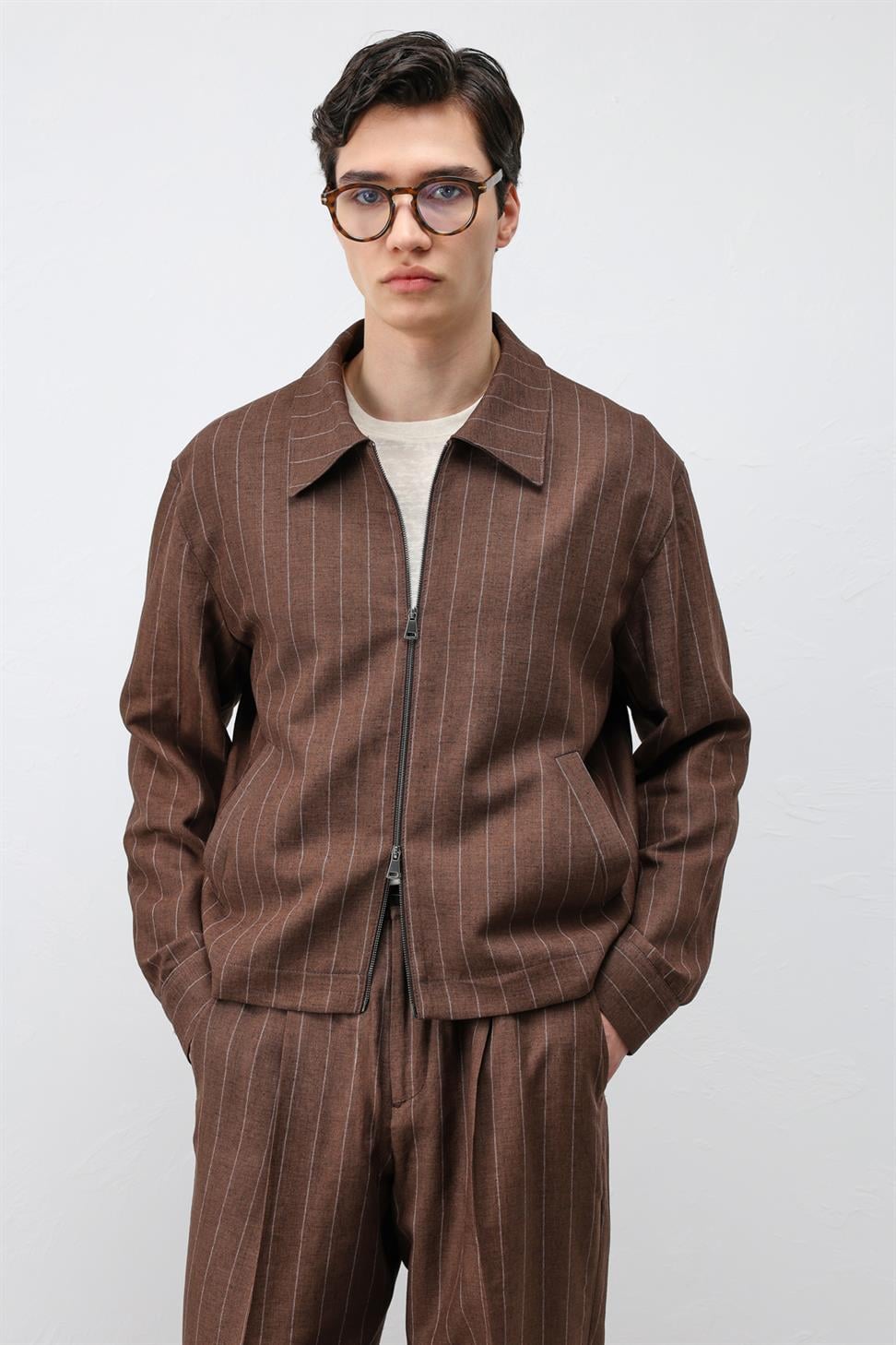 Mens Striped Jacket with Linen Blend