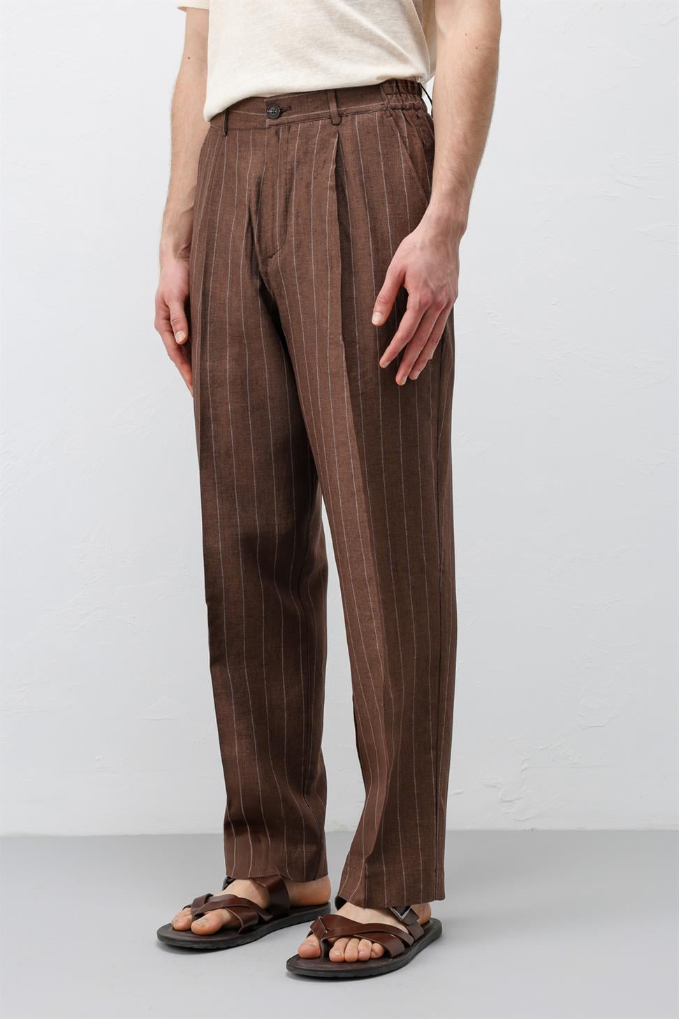 Mens Striped Linen-Blend Pants
