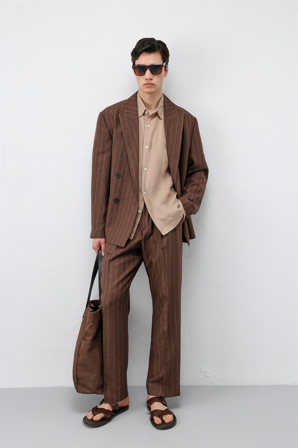 Mens Striped Linen-Blend Pants
