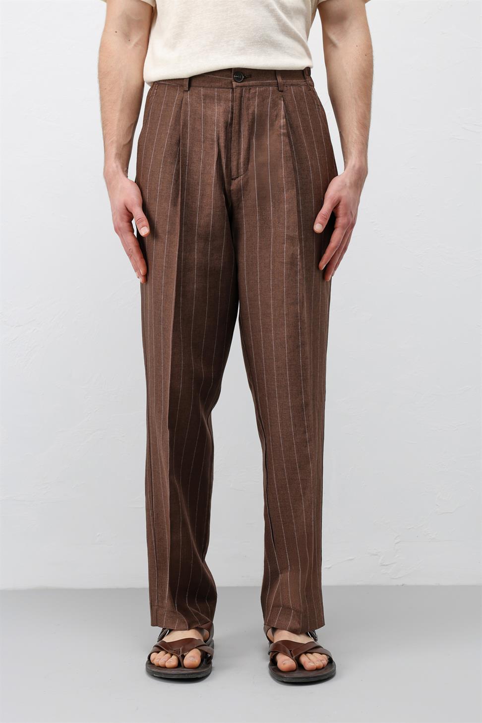 Mens Striped Linen-Blend Pants