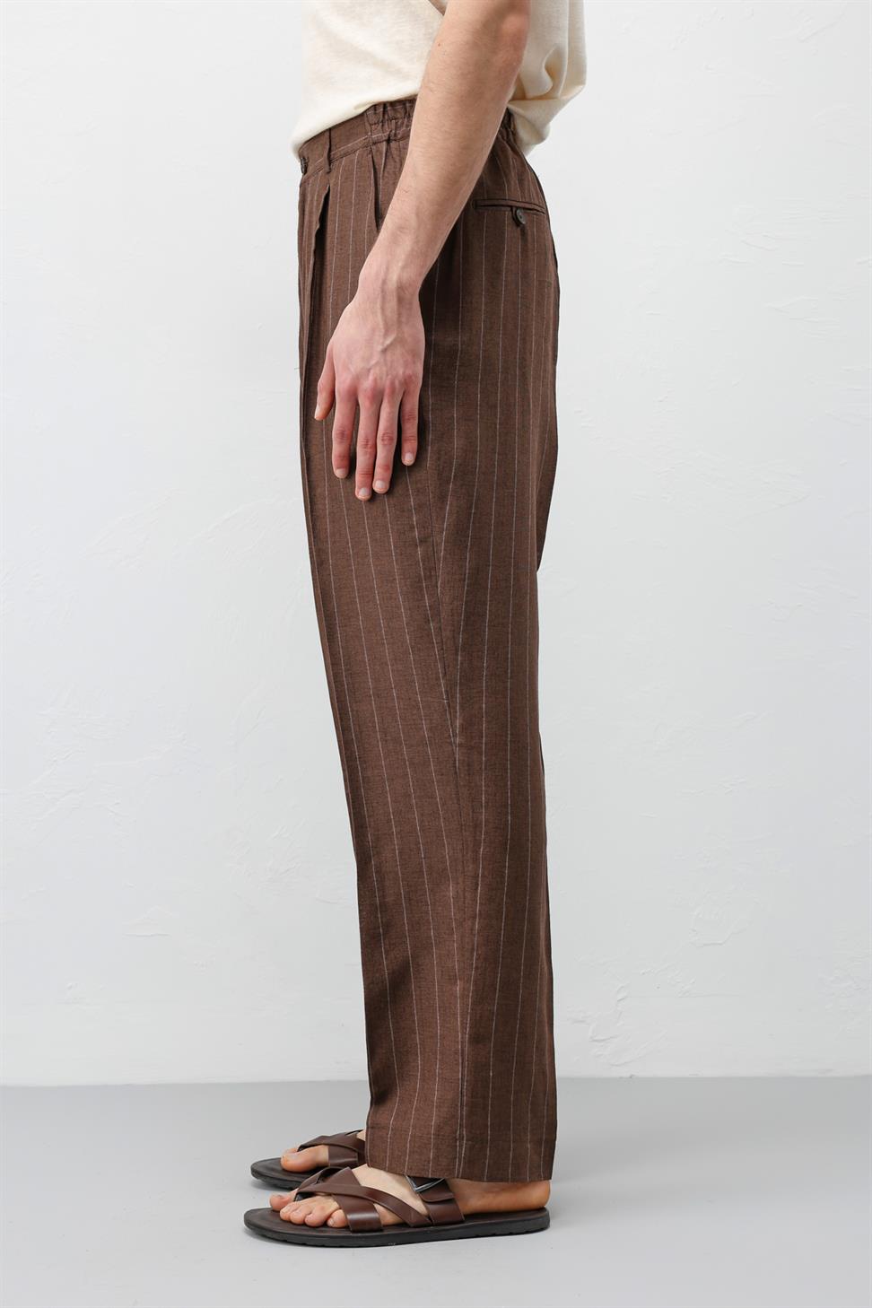 Mens Striped Linen-Blend Pants