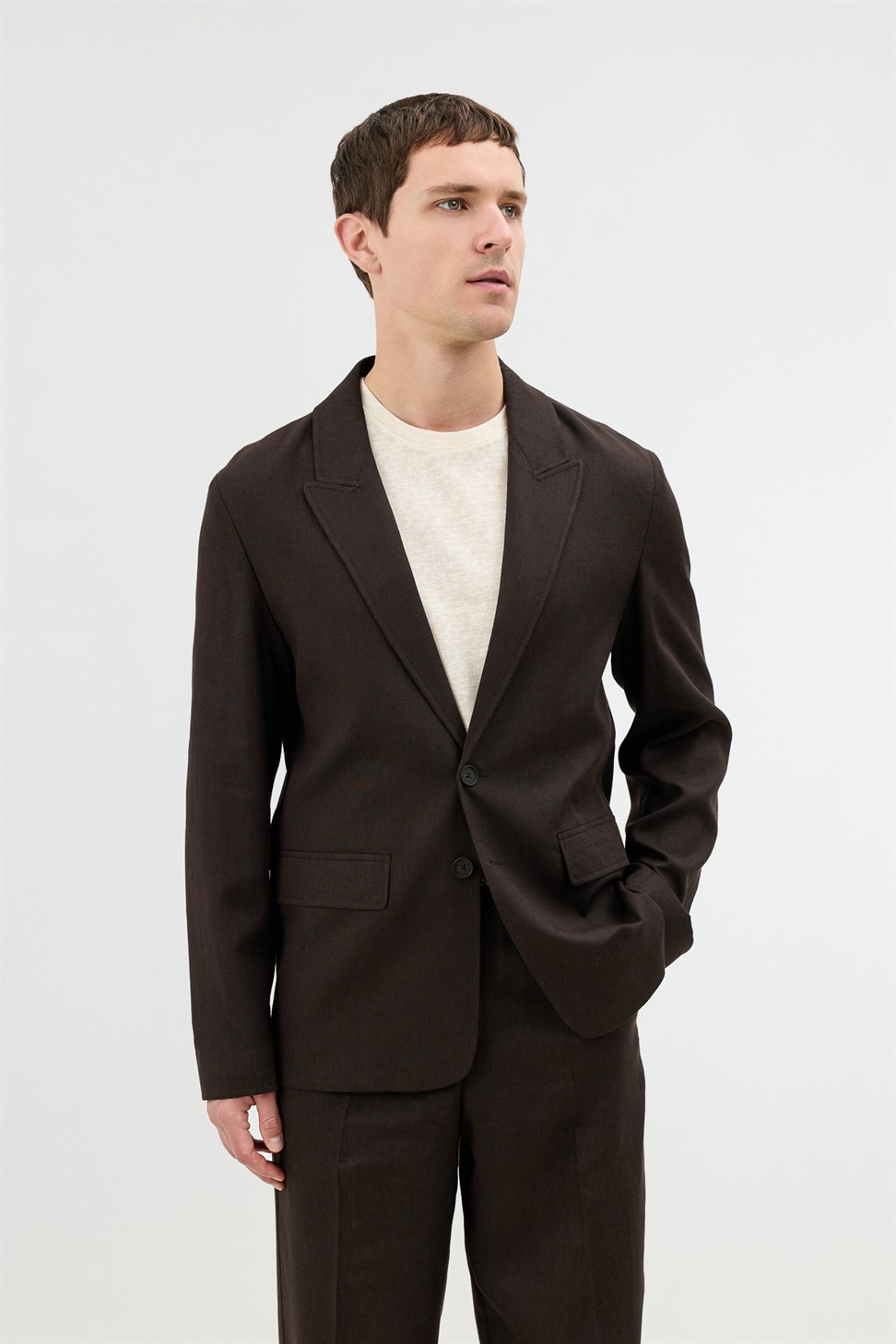 Antioch Kahve Keten Karışımlı Erkek Blazer Ceket