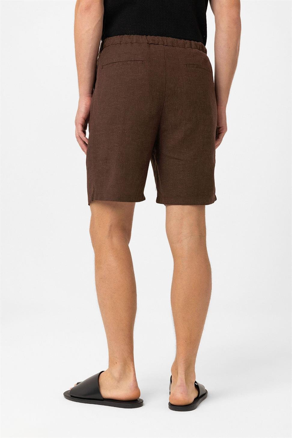 Antioch Kahve Keten Karışımlı Erkek Şort