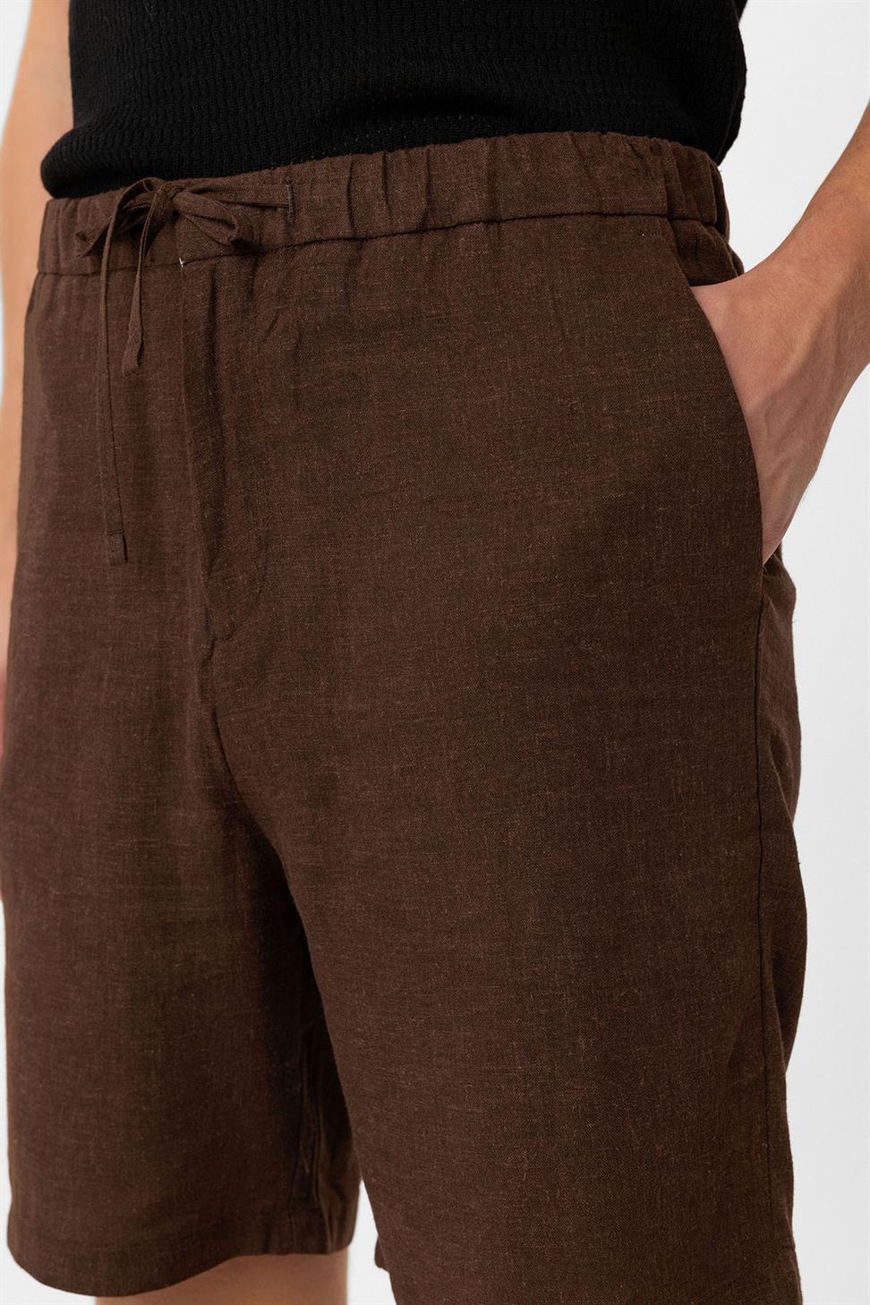 Antioch Kahve Keten Karışımlı Erkek Şort