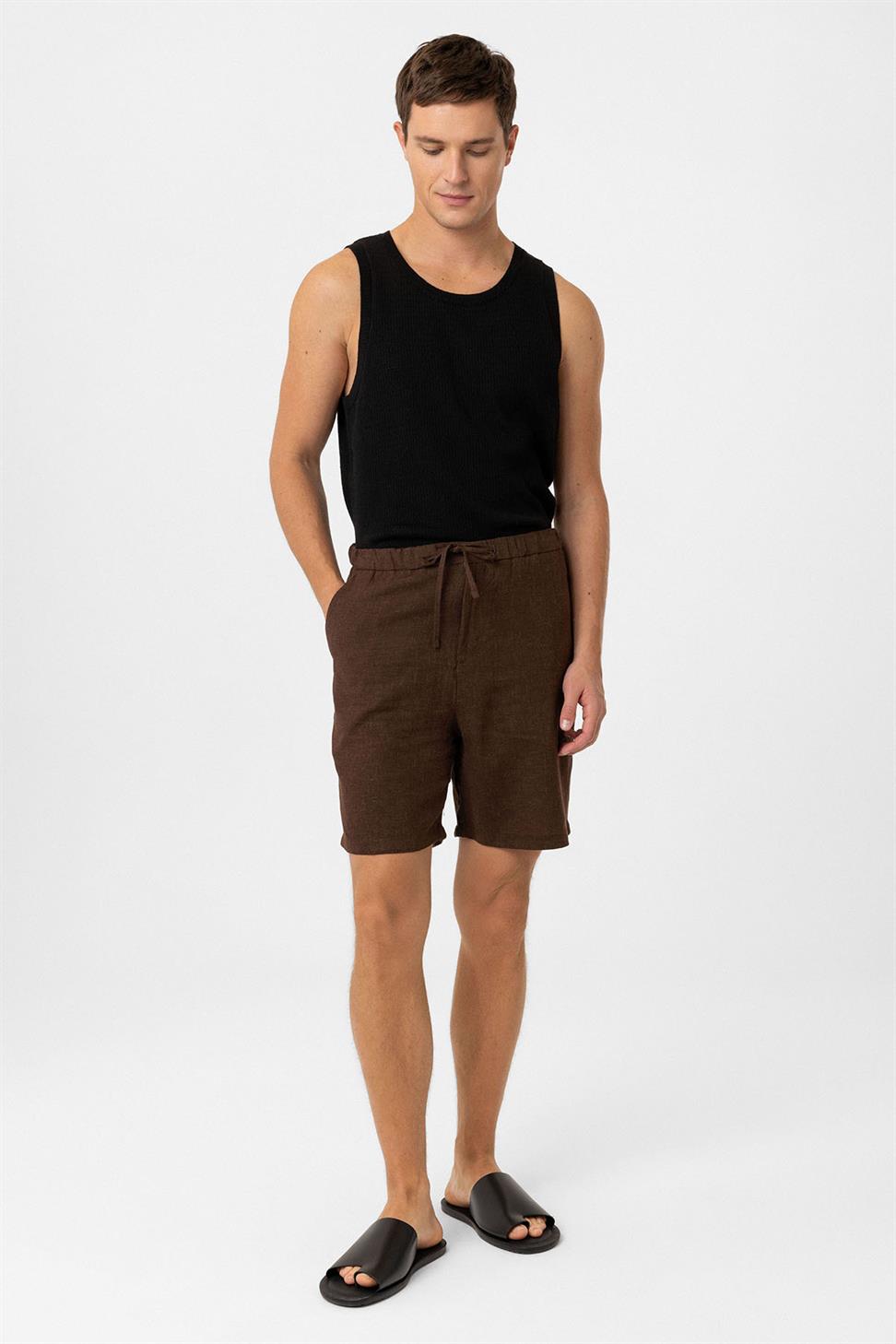Antioch Kahve Keten Karışımlı Erkek Şort