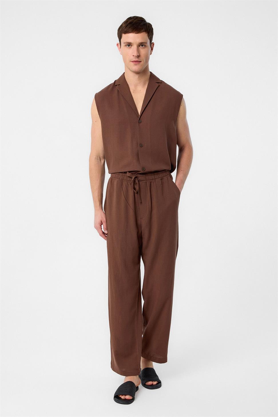 Antioch Kahve Keten Karışımlı Jogger Erkek Pantolon