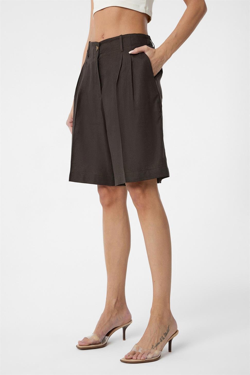 Antioch Kahve Keten Karışımlı Kadın Bermuda