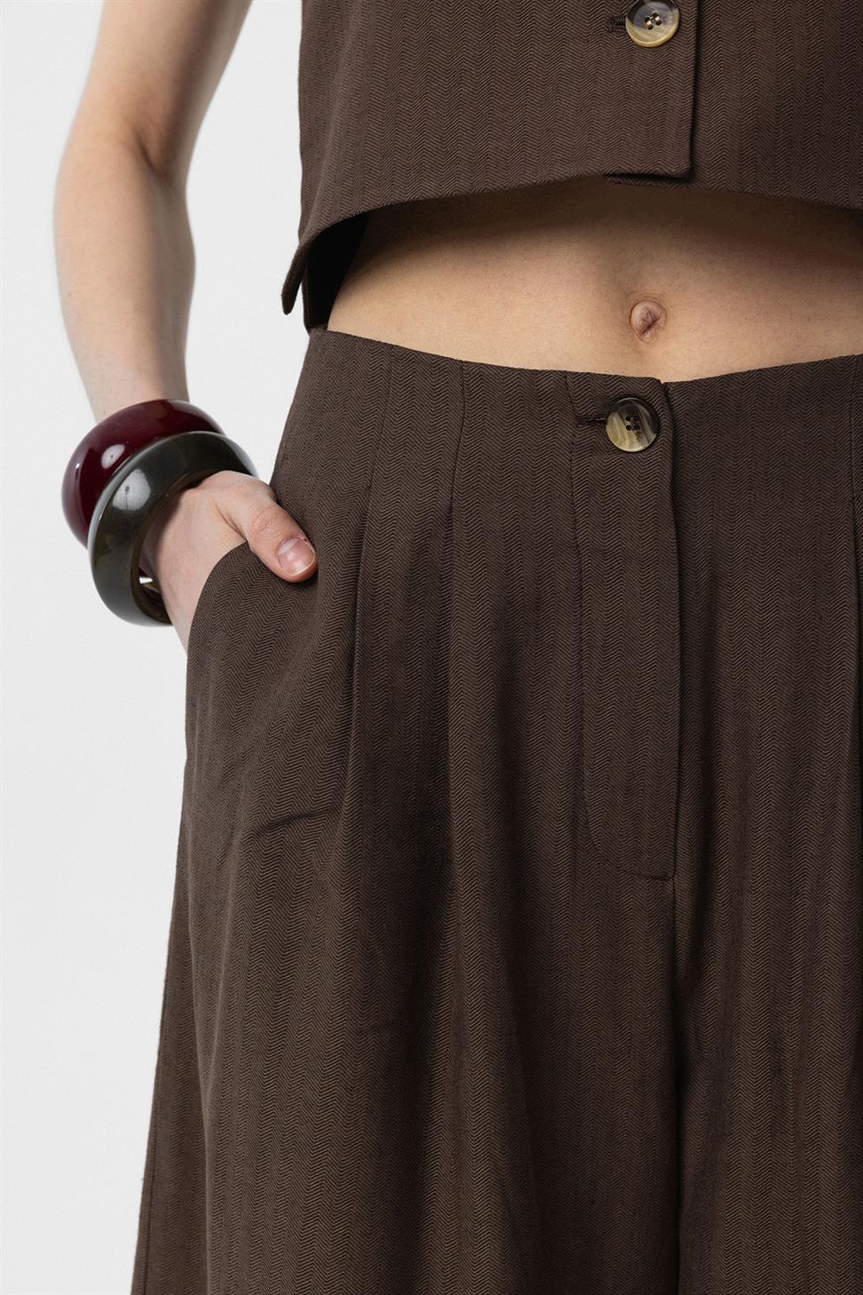 Antioch Kahve Keten Karışımlı Kadın Culotte Pantolon