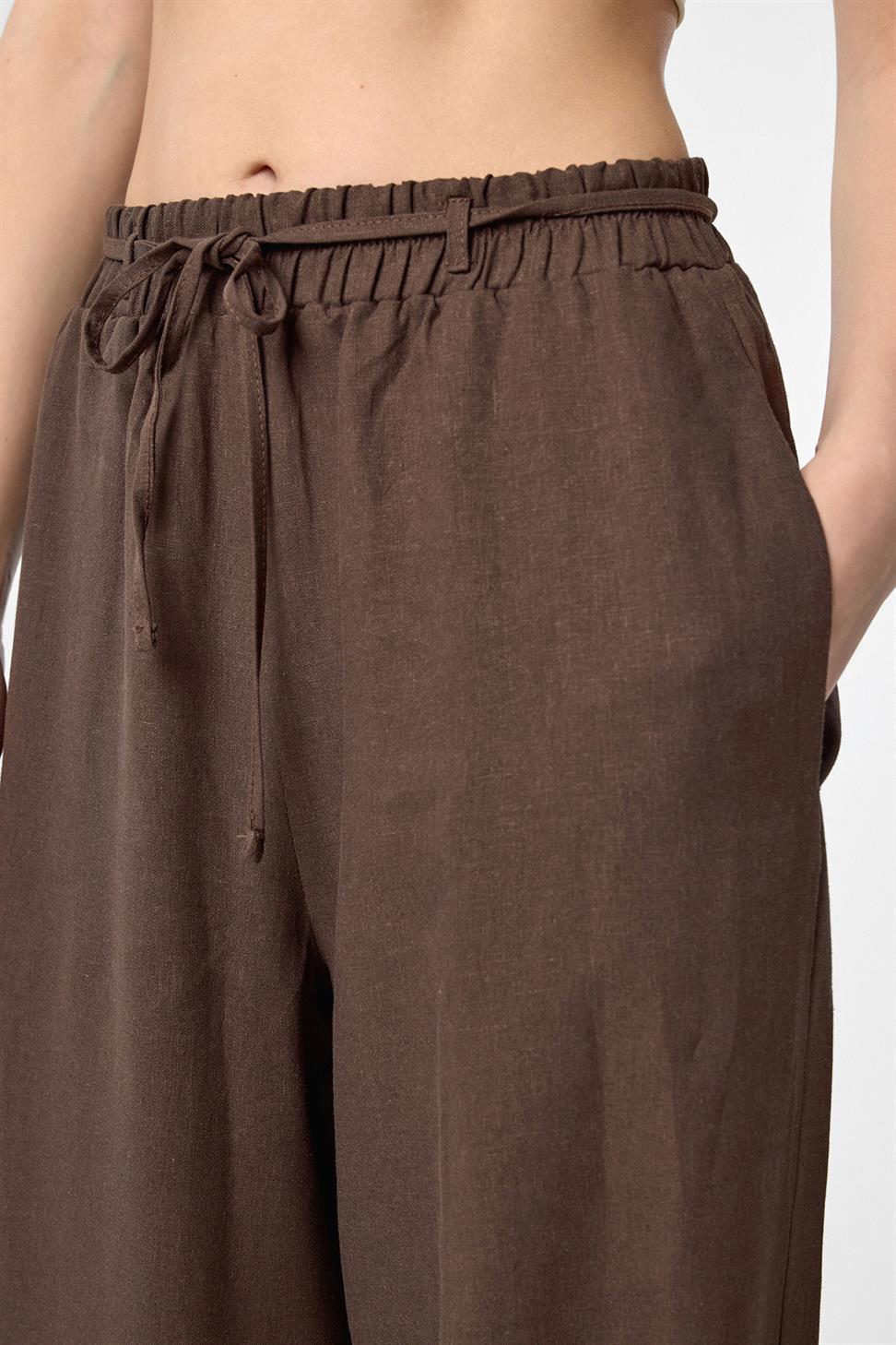 Antioch Kahve Keten Karışımlı Kadın Pantolon