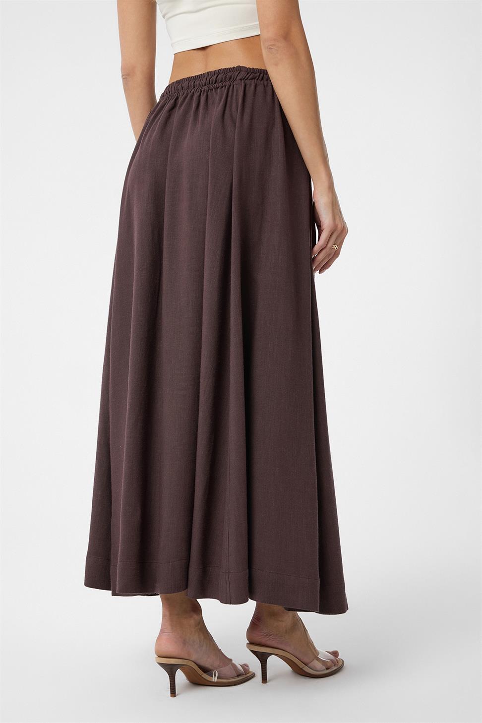 Antioch Kahve Keten Karışımlı Kadın Uzun Etek