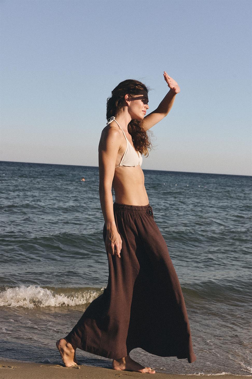 Antioch Kahve Keten Karışımlı Kadın Uzun Etek