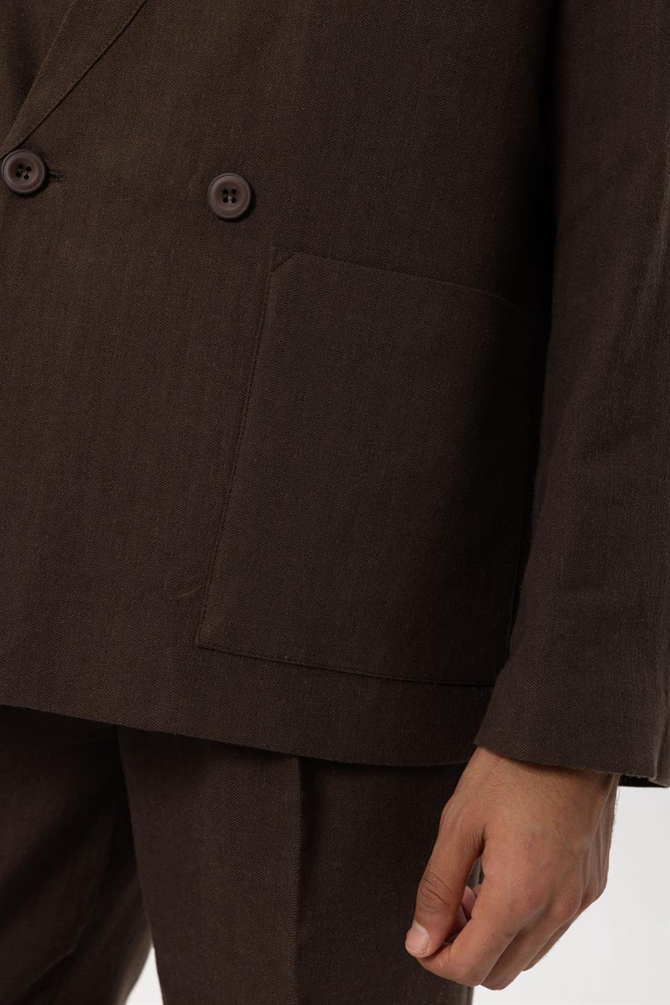 Mens Linen Blend Double-breasted Buttoned Blazer Jacket