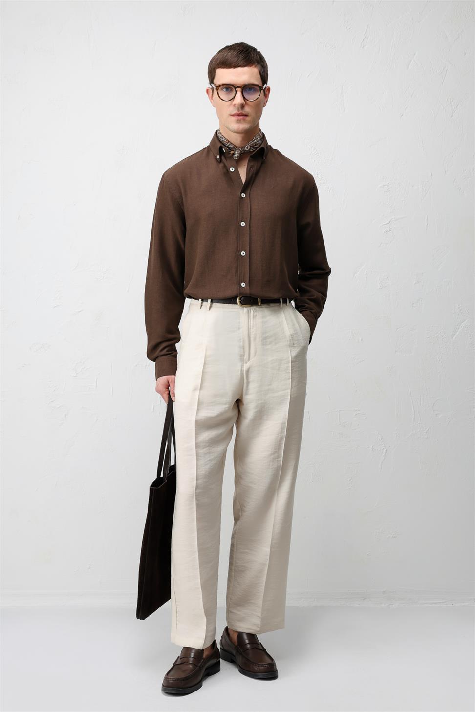 Relaxed Fit Mens Shirt with Linen Blend