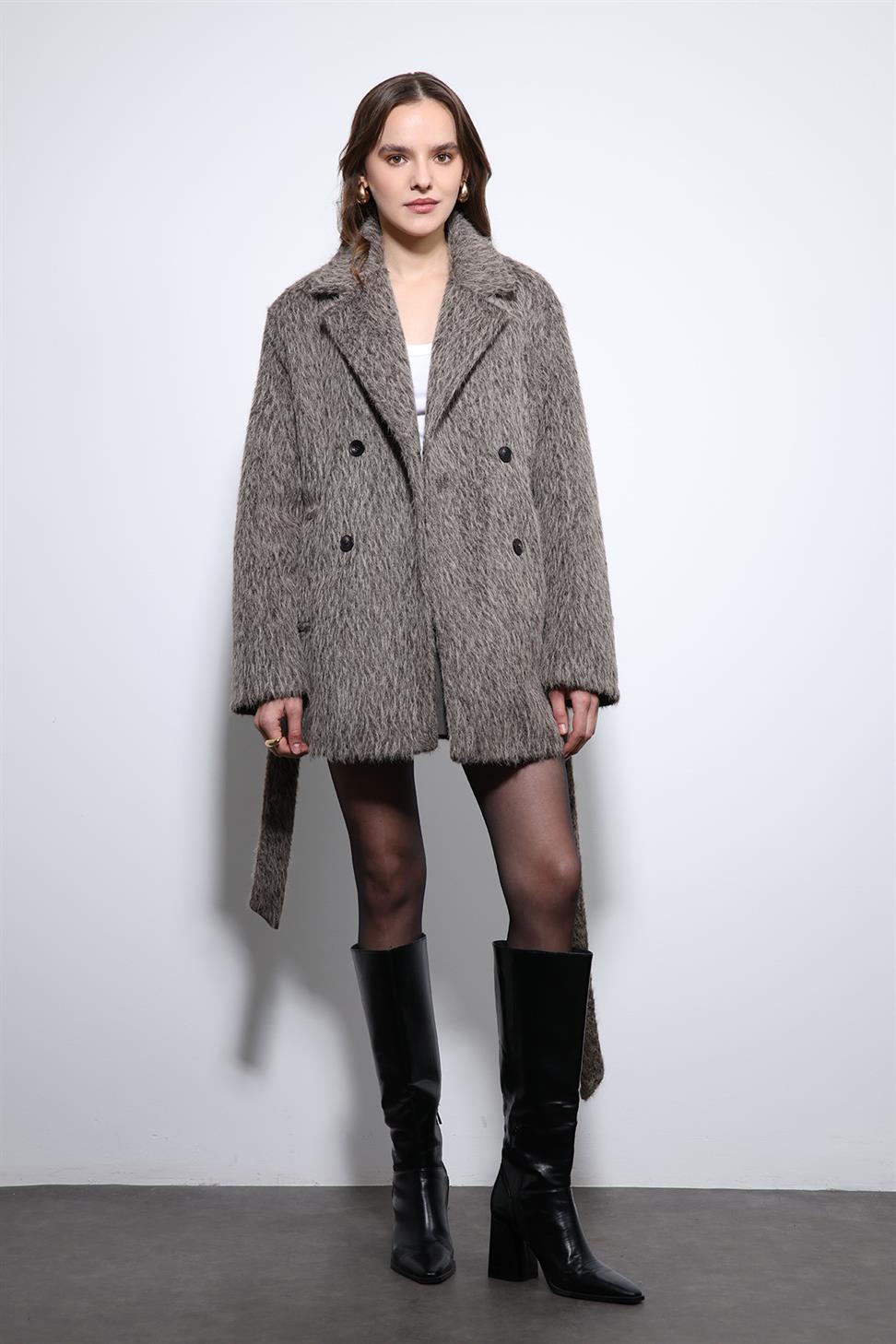 Antioch Kahve Kısa Suni Kürklü Kaban