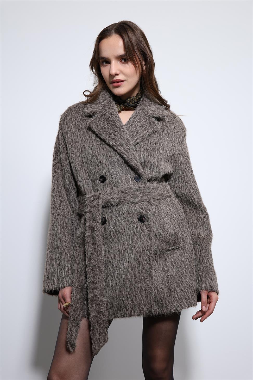 Antioch Kahve Kısa Suni Kürklü Kaban