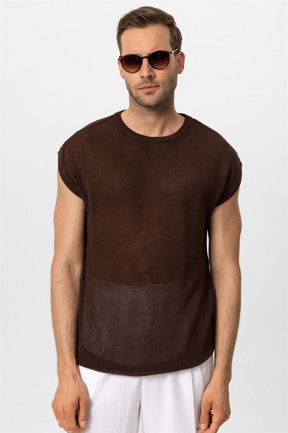 تي شيرت رجالي مخرم بدون أكمام للرجال