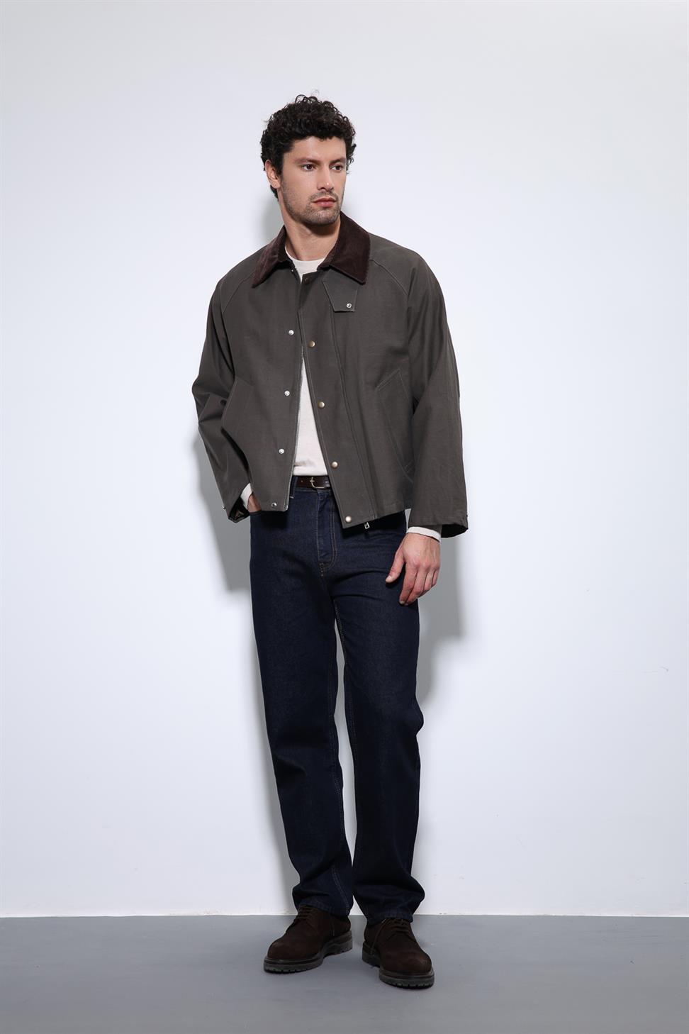 Antioch Kahve Kontrast Yaka Erkek Ceket