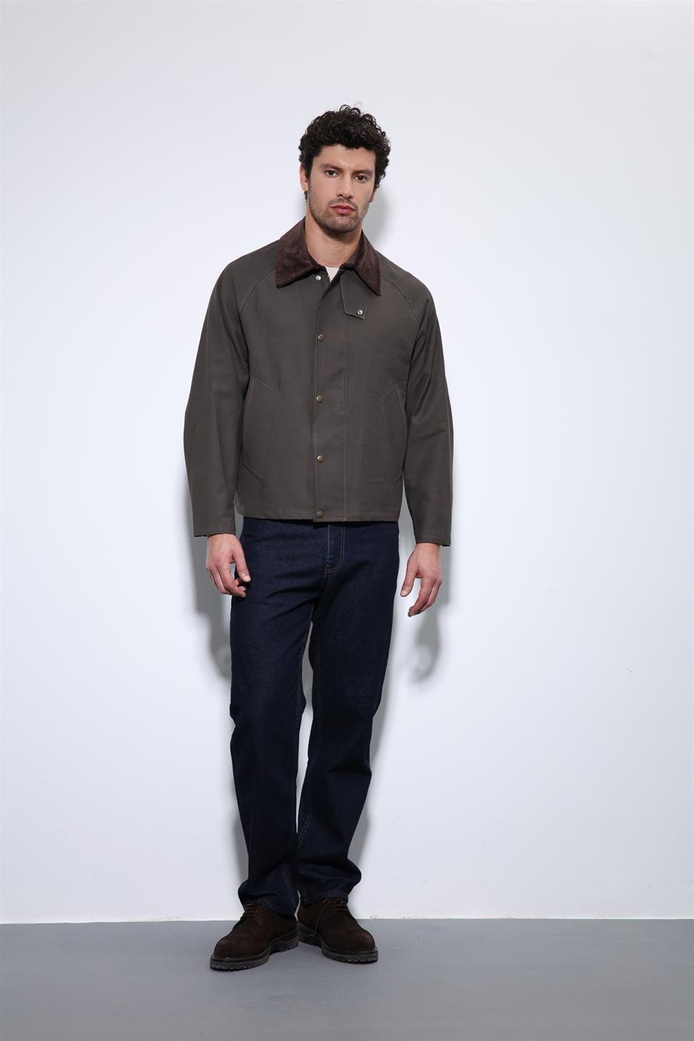 Antioch Kahve Kontrast Yaka Erkek Ceket