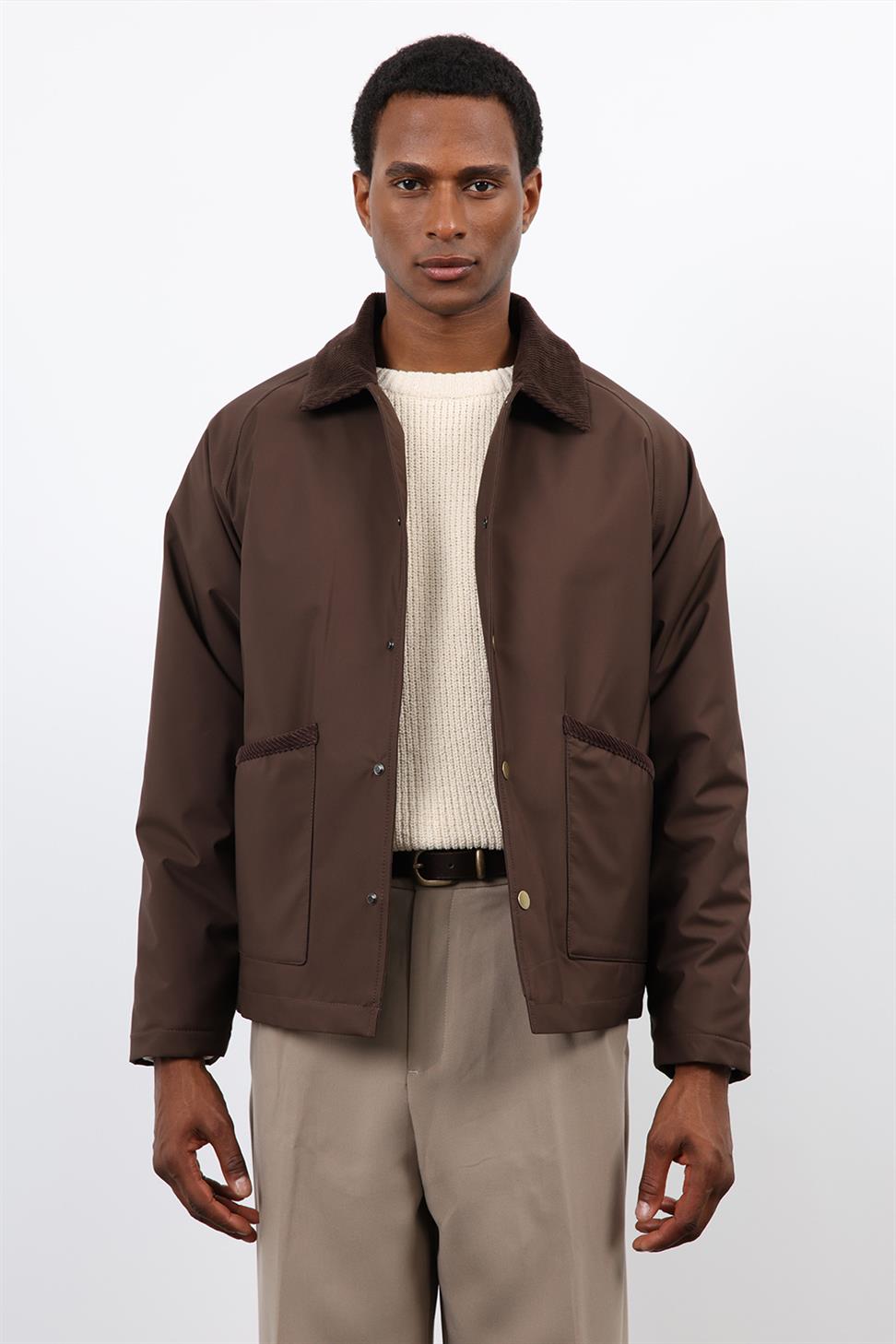 Antioch Kahve Kontrast Yaka Erkek Mont