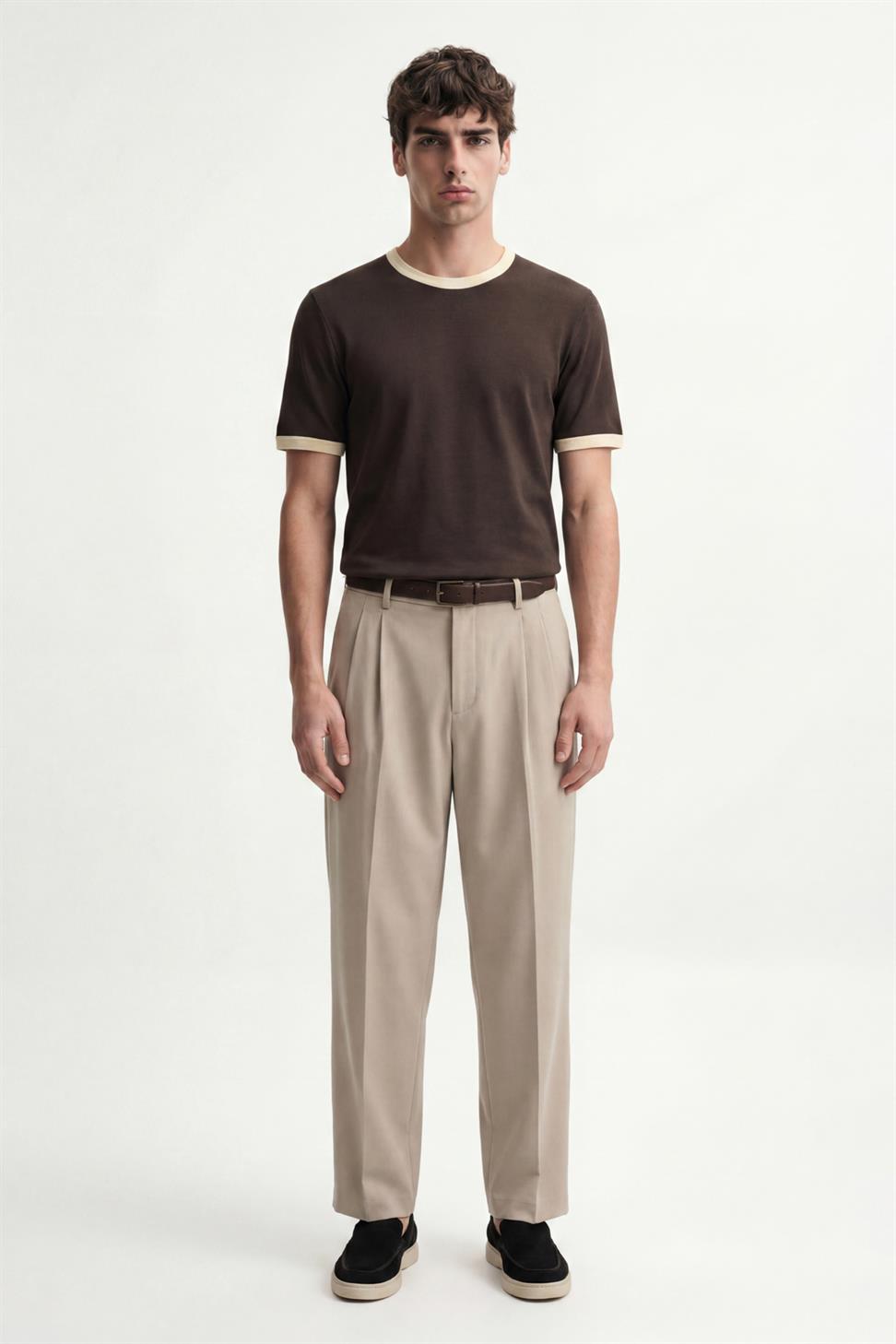 Antioch Kahve Kontrast Yaka Erkek T-Shirt