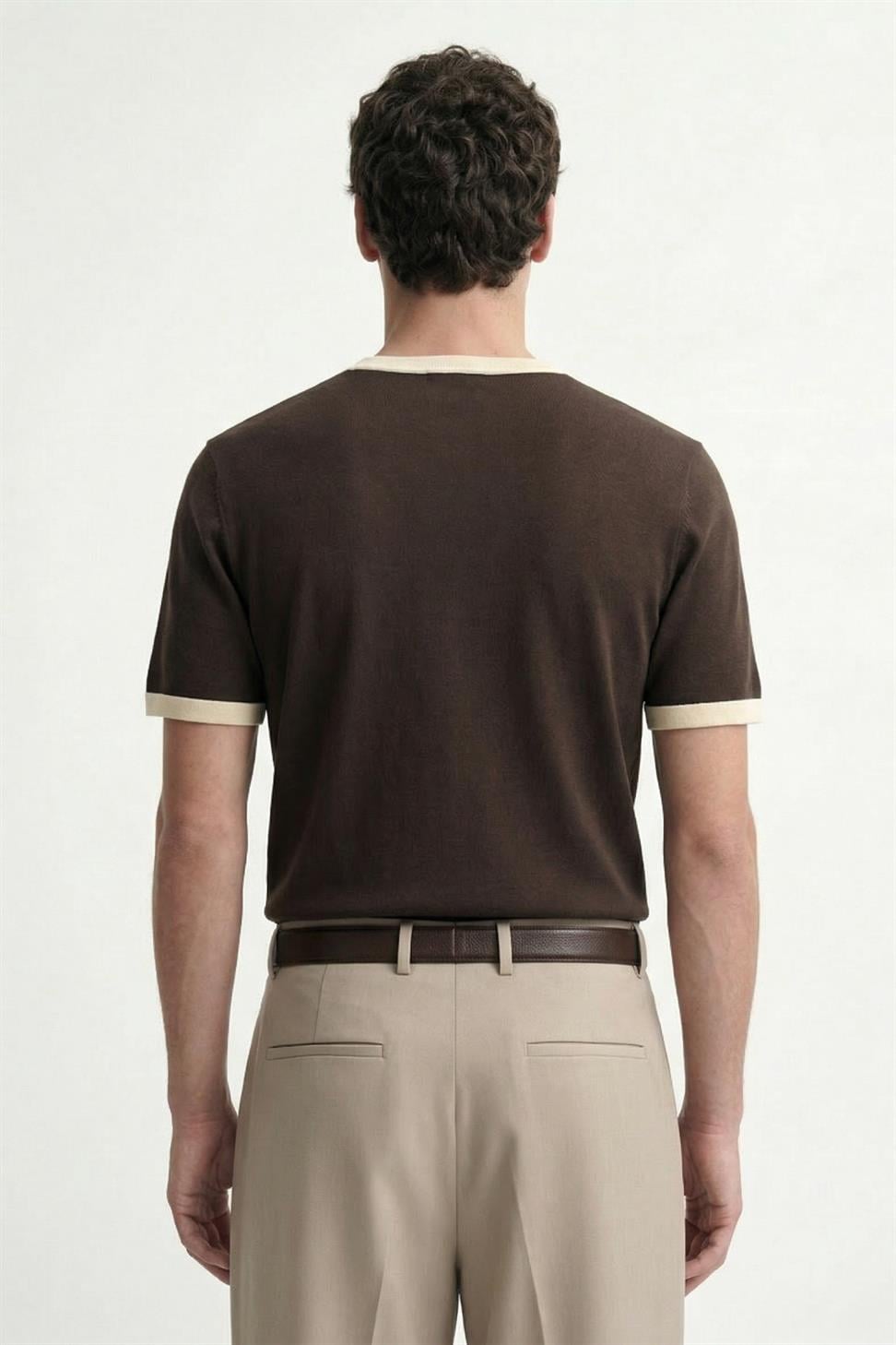 Antioch Kahve Kontrast Yaka Erkek T-Shirt
