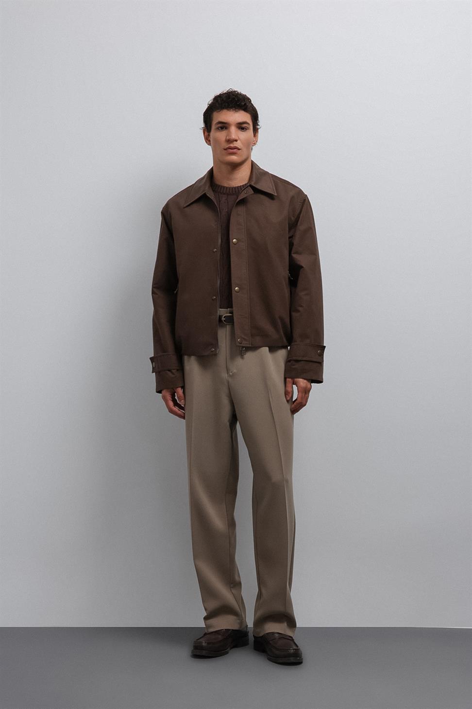 Antioch Kahve Kontrast Yaka Teknik Erkek Mont